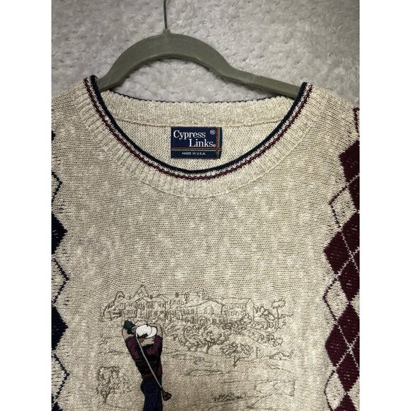 VTG Cypress Links Golf Sweater Mens XL Tapestry Knit USA Made Grandpa 90s AOP - Picture 3 of 10